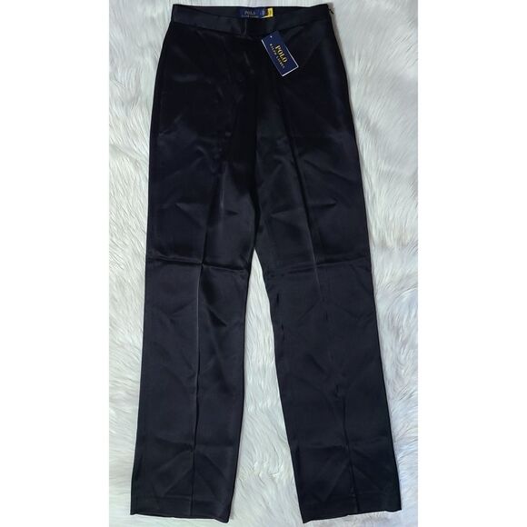 NWT|Polo Ralph Lauren Black Satin Double Face Straight Leg Pant, 2 - Picture 5 of 13